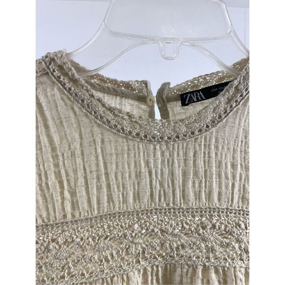 Zara Cream Linen Cotton Blend Tunic Dress Size M - Picture 4 of 13